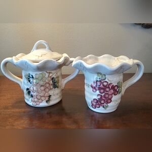3 Pc TableTops Gallery Cabernet Creamer & Sugar Bowl w/Lid Fruit Grapes See Pics